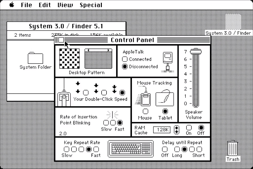 Mac OS System 3 Control Panel (1986)